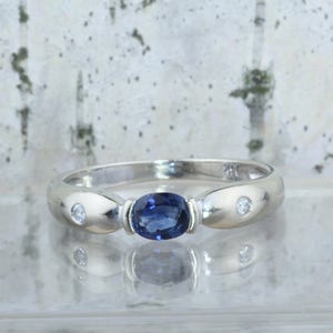 14K White Gold Sapphire and Diamond Ring, Anniversary Band, Size 6