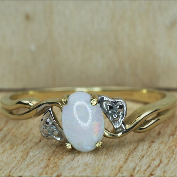 10K Gold Vintage Australian Opal Ring, Natural Fi… - image 1