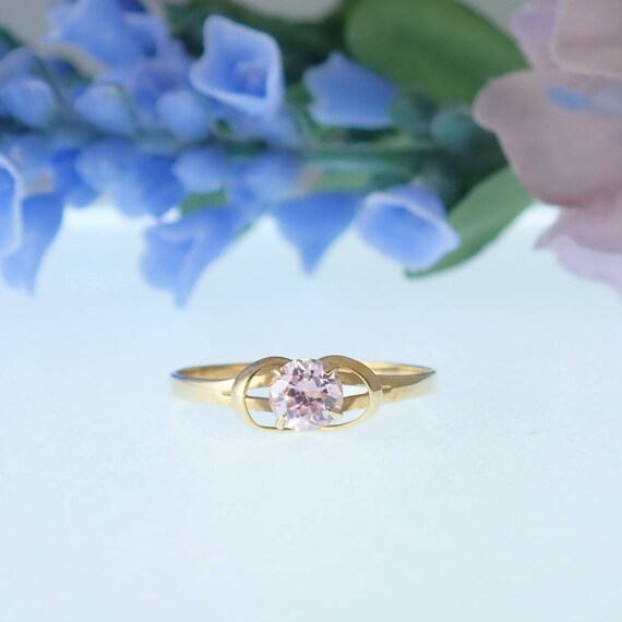 Vintage Gold Ring, Pink Gemstone, 14K Solid Gold,… - image 1