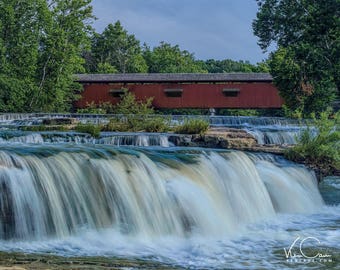 Cataract Falls Waterfall Photo, Waterfall Photo, WaterfallsFine Art Print, Waterfall Wall Art, Indiana State Park Photo,