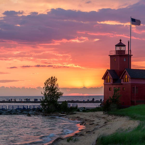 Big Red Lighthouse Photo, Holland Michigan Photo, Lighthouse Photo, Lighthouse Sunset Print, Ottawa Beach SP, Lighthouse Photo Art