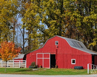 Red Barn Photo, Barn Wall Art, Farmhouse Decor, Barn Picture, Barn Print, Country Art, Barns, Rustic Barn Print, Farm Photography, Autumn