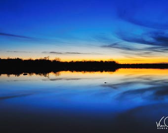 Abstract landscape, Abstract art, abstact wall art, Reflections,  Lake House Decor, Blue, Sunset, Abstract Print, Fine Art Photography