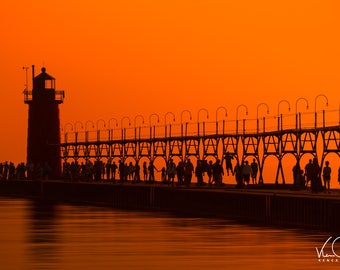 St Joseph,  Lighthouse, Lighthouse Photo, Lighthouse Print, Michigan Lighthouse, Sunset Photo, Sunset Print, Wall Art, Michigan Print