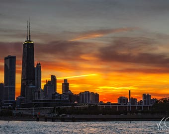 Chicago Skyline, Sunset, Chicago Print, Chicago Photo, Chicago, Canvas Art, Fine Art Print, Chicago Sunset Photo, Chicago Art, Orange