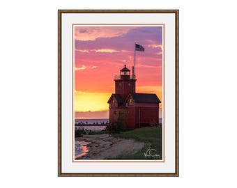 Big Red Lighthouse,  Lighthouse Print, Lighthouse, Lighthouse Photography, Coastal Art, Sunset, Michigan Art, Michigan Photography, Big Red