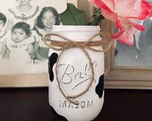 Single, Cow Print, Mason Jar, Mason Jar Decor, Farmhouse Decor, Rustic Home Decor, Cow Decor, Kitchen Decor, Gifts under 10, Housewarming