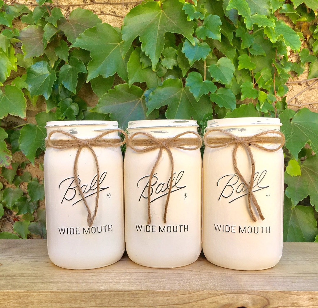 Set of 3 IVORY Quart Mason Jar Mason Jar Decor Wedding Etsy