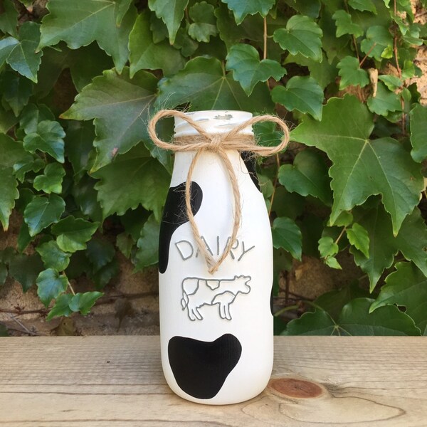 Cow Print, Milk Bottle, Home Decor, Farmhouse Decor, Rustic Home Decor, Animal Print, Country Decor, Gifts under 10, Housewarming, Cow Decor