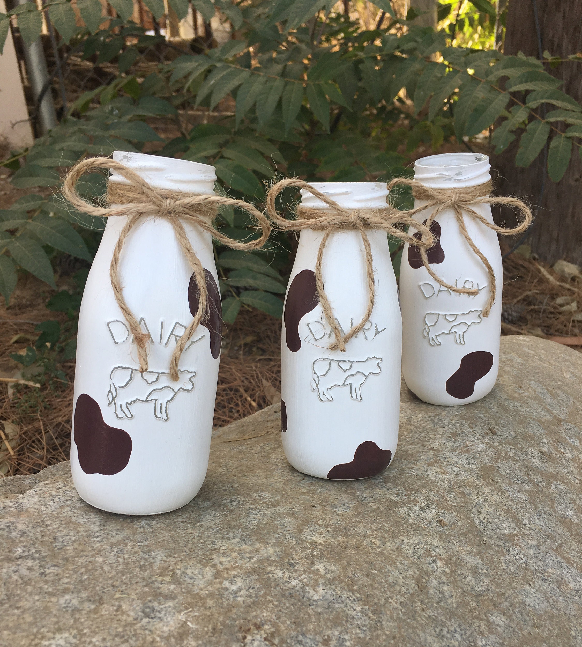 Set of 3 Cow Print Milk Bottle Farmhouse Decor Rustic Home | Etsy
