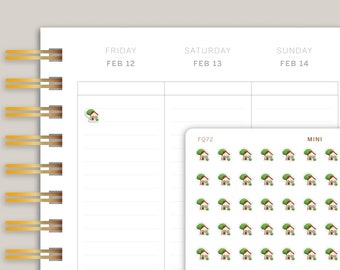 House with Tree Emoji Icon Mini Planner Stickers FQ72