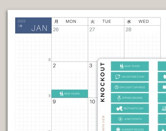 Federal Holiday & Notable Dates Monthly Planner Stickers for Hobonichi Cousin Planner HTM23