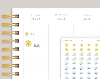 Weather Sampler, Tracker | Sunny, Partly Cloudy, Rain, & Snow | Icon Planner Stickers FQ2