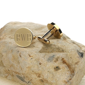 Personalized Cufflinks 14k Gold plated Stainless Steel  Infinity Round Cuff Links, Monogram Gift for Man, Dad, Groom, Groomsmen Engrave Free
