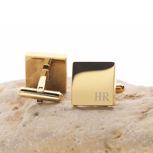 Personalized Cufflinks 14k Gold over Stainless Steel Square Cuff Links, Gift for Man, Gift for Groomsmen, Monogram Studs, Gift Box Included