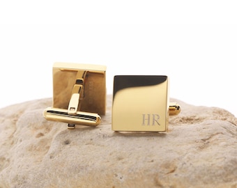 Personalisierte Manschettenknöpfe 14k Gold über Edelstahl Manschettenknöpfe, Geschenk für Mann, Geschenk für Trauzeugen, Monogramm Ohrstecker, Geschenkbox inklusive