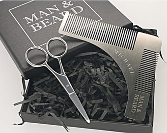 Personalized Beard Kit Custom Engraved Mustache Kit Father's Day Gift Silver Stainless Steel Comb & Scissors Grooming Gift for Man Groomsmen