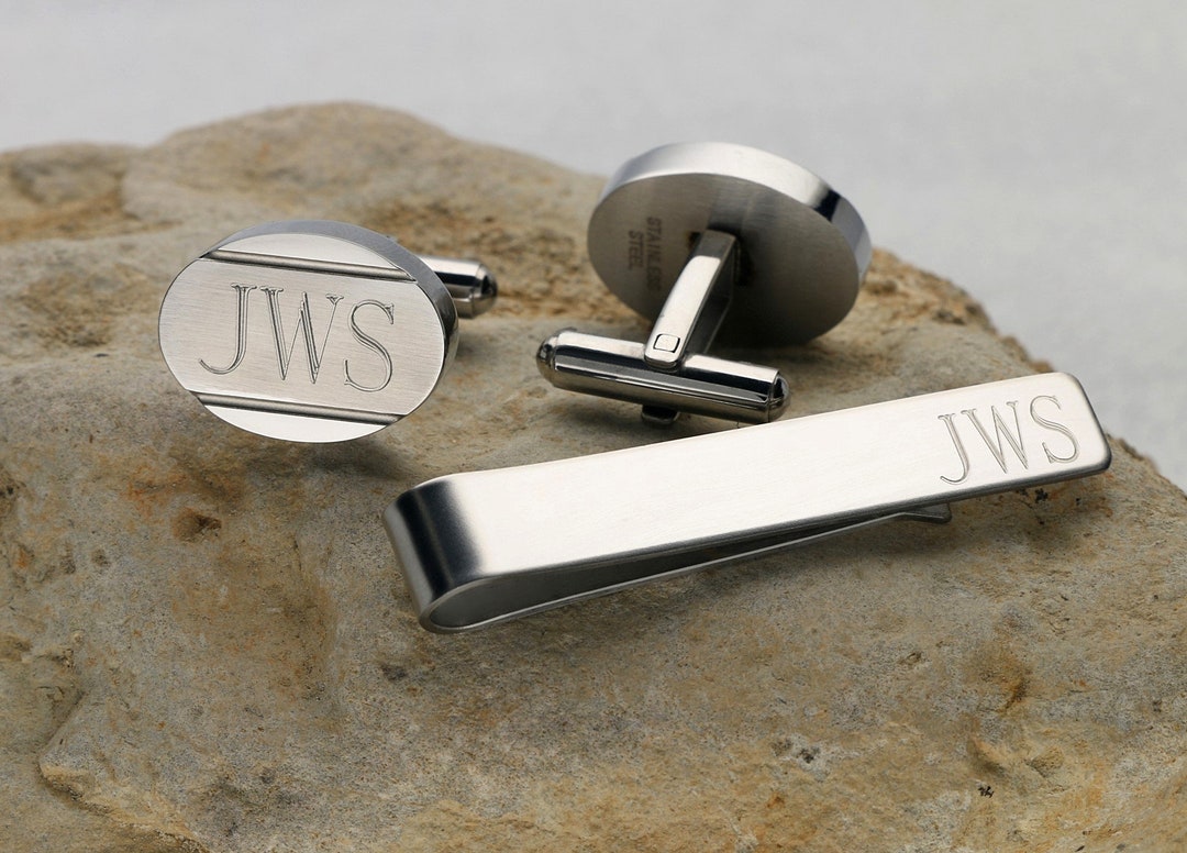 Personalized Cuff Links Tie Bar Clip Set Customized Oval - Etsy