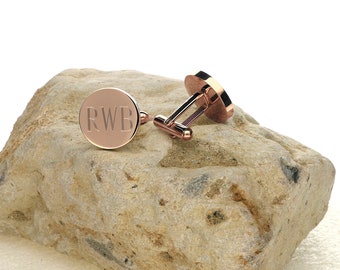 Personalized Cufflinks 14k Rose Gold plated Stainless Steel  Infinity Round Cuff Links, Monogram Gift for Man, Dad, Groom, Groomsmen Engrave