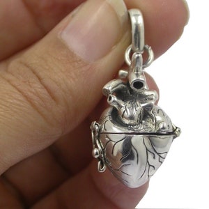 Pearlina 3d Human Heart Necklace Anatomical Heart Locket Pendant Sterling Silver Message Holder Pill Box Opens For Man Woman Choice of Chain