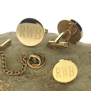 Ensemble de boutons de manchette personnalisés en acier inoxydable plaqués or 14 carats, cadeau homme, marié, garçons d&#39;honneur