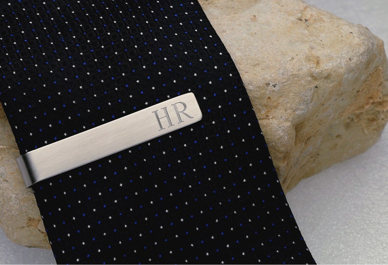 Custom Tie Bar Clip Tieclip, Personalized Brushed Silver Color Stainless Steel Monogram, Gift for Man, Dad, Gift for Groomsmen, Wedding Gift image 1