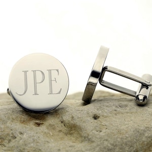 Custom Cufflinks, Personalized Cuff Links, Round Silver Stainless St Gift for Groomsmen, Monogram Shirt Studs, Gift for Husband, w/Gift Box