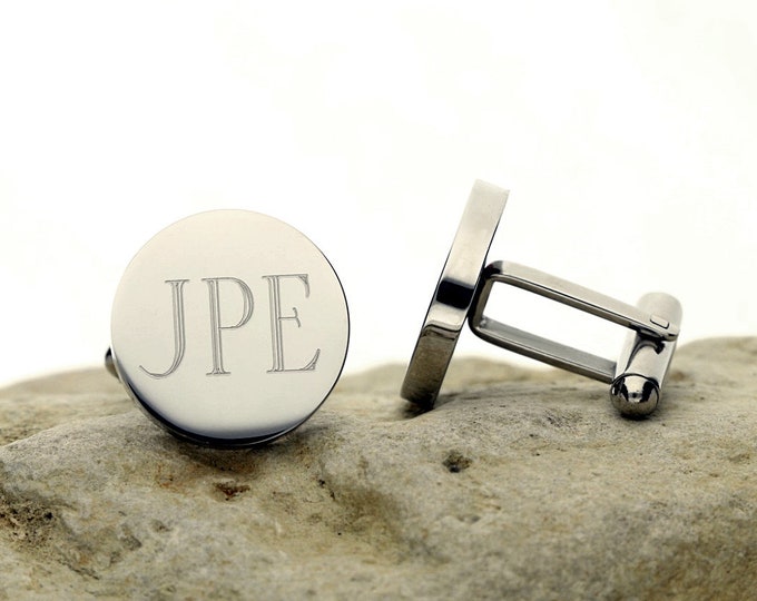 Personalized Cufflinks: Engraved Stainless Steel Monogrammed Gift