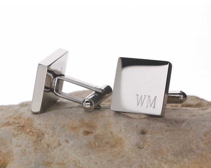 Personalized CuffLinks, Square Stainless Steel Cuff links, Best Gift for Man, Gift for Father, Customized Gifts Groomsmen, Gift Box Included