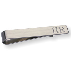 Custom Tie Bar Clip Tieclip, Personalized Brushed Silver Color Stainless Steel Monogram, Gift for Man, Dad, Gift for Groomsmen, Wedding Gift image 2