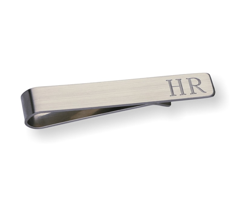Custom Tie Bar Clip Tieclip, Personalized Brushed Silver Color Stainless Steel Monogram, Gift for Man, Dad, Gift for Groomsmen, Wedding Gift image 2