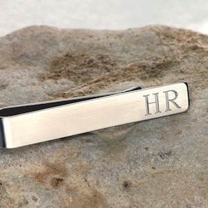 Custom Tie Bar Clip Tieclip, Personalized Brushed Silver Color Stainless Steel Monogram, Gift for Man, Dad, Gift for Groomsmen, Wedding Gift image 4