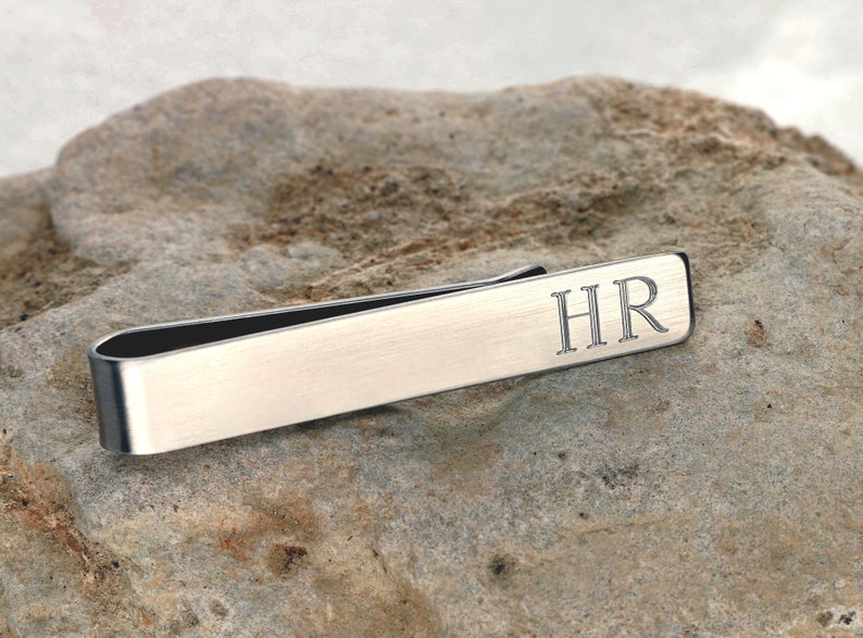 Custom Tie Bar Clip Tieclip, Personalized Brushed Silver Color Stainless Steel Monogram, Gift for Man, Dad, Gift for Groomsmen, Wedding Gift image 4