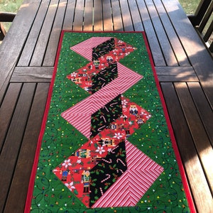 Quilted Holiday Christmas Table Runner  Red & Green