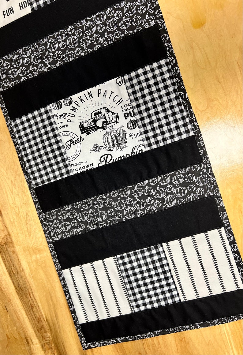 Quilted Table Runner Black & White Rustic, Fall, Pumpkins - Etsy