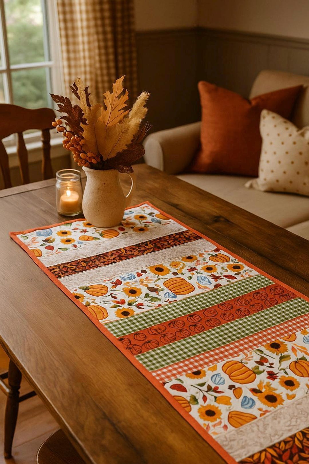 Handmade Quilted Fall Table Runner – Pumpkin & Sunflower Autumn Decor ...