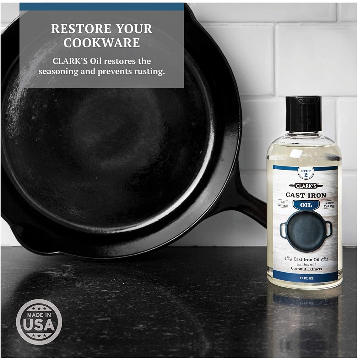Cast Iron Seasoning Oil 12 Ounces by CLARK'S 100 Plant Based vegan No