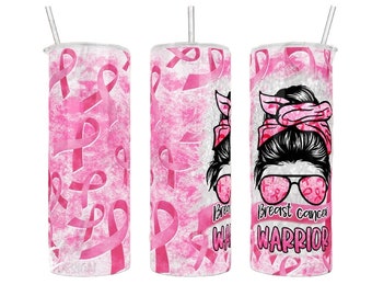 Breast Cancer Warrior Tumbler, Breast Cancer Awareness, Breast Cancer Month, 20 oz Skinny Tumbler, Breast Cancer Survivor Tumbler,