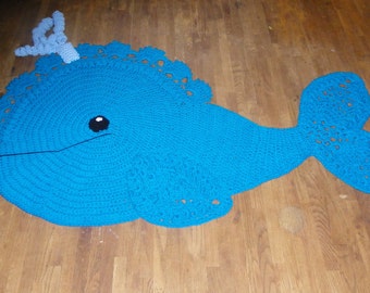 Whale Rug, Crochet Whale rug, Home Decor, Playmat, Childs room Decor, Knitted Whale rug, Nursery Rug, Bathroom Decor