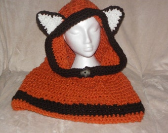 Crochet Hooded Fox Cowl, Hooded Fox Cowl, Knitted Cowl, Chunky Hooded Fox Cowl, Animal Crochet Hooded Cowl, Woodland Animal Cowl