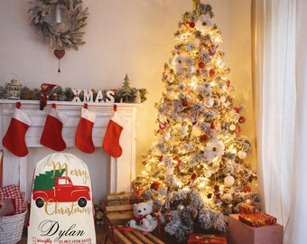Custom Santa Sack, Christmas Gift Bag, Personalized Name Santa Sack, Santa Sack With Kids' Name, Red Truck Express Delivery Santa Sack