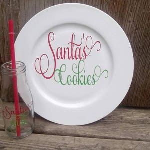 Cookies for Santa plate personalized Santa cookie plate set, milk for santa bottle, holiday traditions, Christmas Eve plate, milk jug bottle