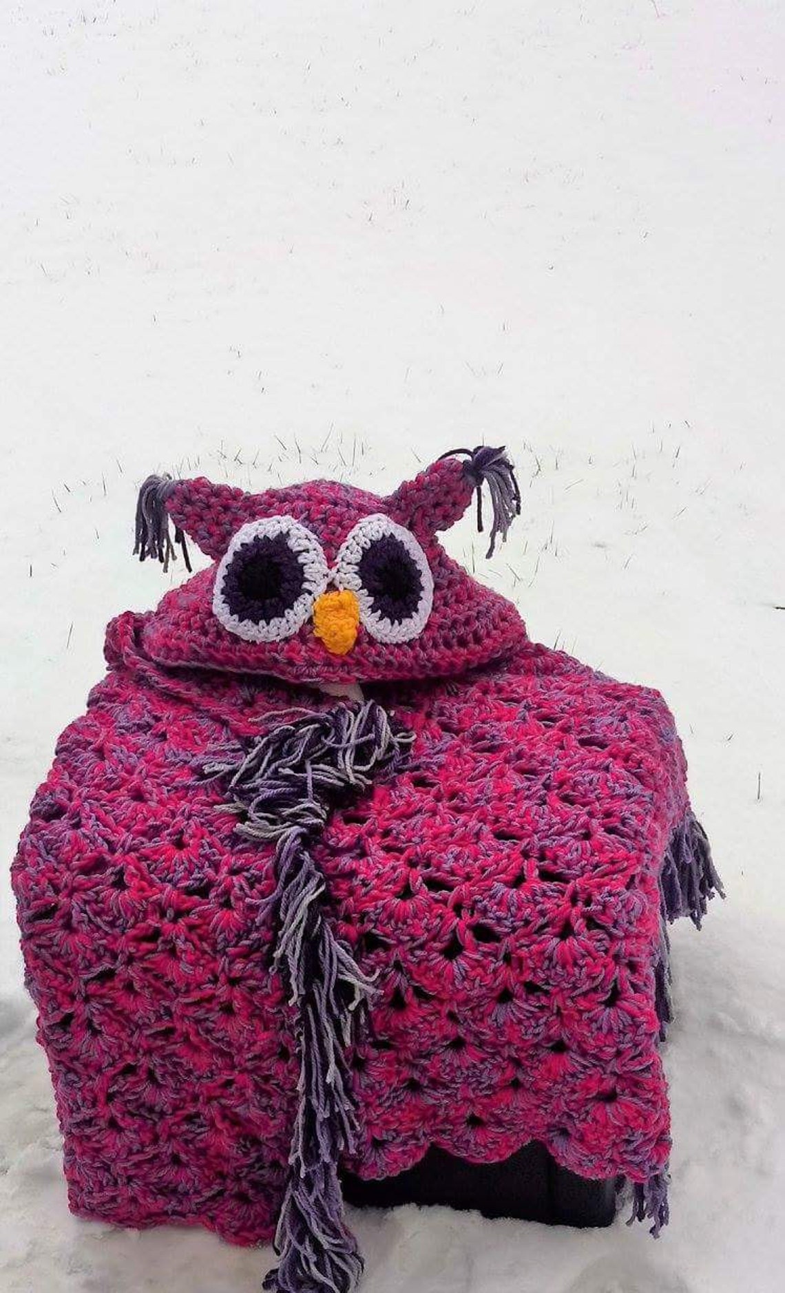 MJ off the Hook Hooded Owl Blanket Child Hooded Owl Blanket Etsy Canada