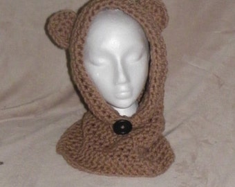 Bear cowl, hooded cowl toddler bear accessories, bear hood with ears, Christmas gift for kids, girls cowl, stocking stuffers for tweens