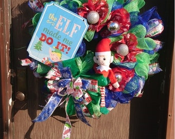 Elf wreath for front door wreaths, elf made me do it ornament wreath, elf Christmas decor, colorful Christmas wreath, housewarming gift for