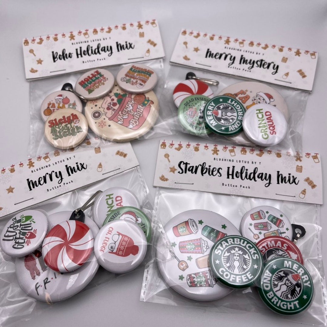 Christmas Button Pins 1.25 Button Starbucks Gifts Etsy
