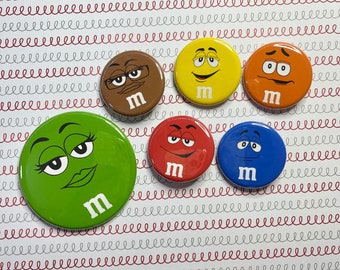 MnM Pins, 1,25”, 2.25”, Pinback Button, Magnet, Mirror, Bottle Opener, Badge Reel