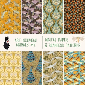 Art Nouveau Animals - Set #2 - Nahtloses digitales Papier, druckbare Muster von Maurice Pillard Verneuil