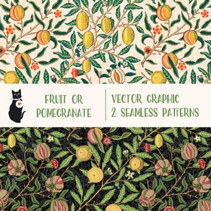 Fruit of granaatappel van William Morris - vectorafbeelding EPS + SVG + AI, naadloze patroontegel voor directe download, vintage