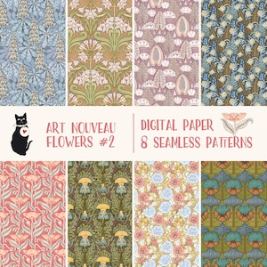 Art Nouveau Flowers - Set #2 - Nahtlose Muster, sofort download digital Papier, Vintage Blumenmuster, Verneuil & Grasset